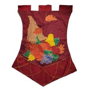 Jetmax Flag Banner Autumn Leaves Cornucopia Maroon Nylon w/ Gold Glitter 27"X31"